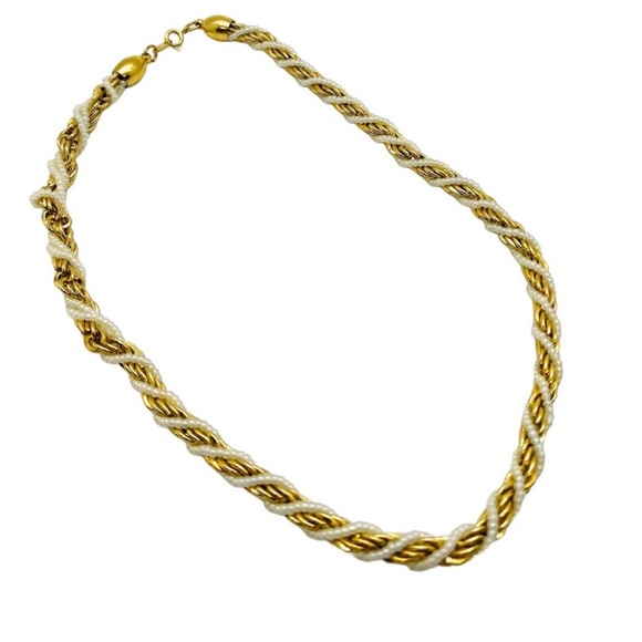 Sale‼️Trifari Gold Tone and Tiny Faux Pearl Necklace-16 inches - EUC - Picture 1 of 4